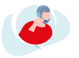 Person talking on a headset in a speech bubble